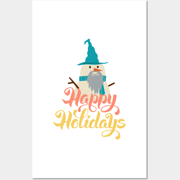 Happy Holidays - Wizard Snowman - Fantasy Wall Art by Fenay-Designs